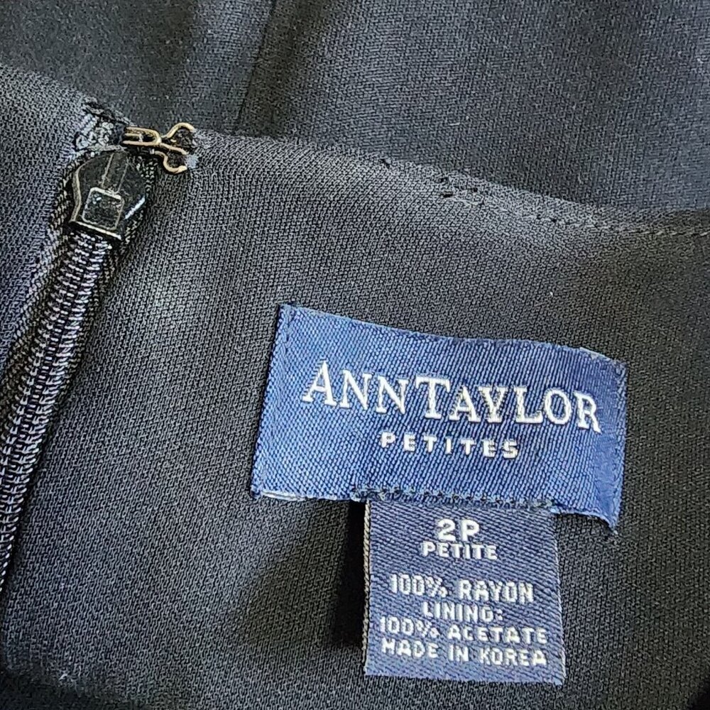 Ann Taylor Womens 2P 2 Petite Solid All Black‎ Zip Back 3/4 Sleeve Dress - Picture 2 of 4